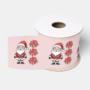Fun Festive Santa Claus Ho Ho Ho Christmas Pink Grosgrain Ribbon