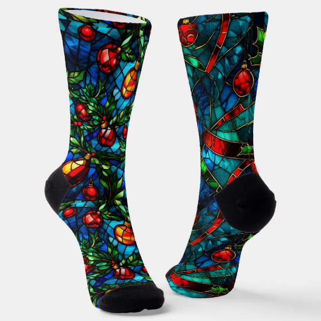 Fun Festive Stained Glass Odd Socks (Angled)