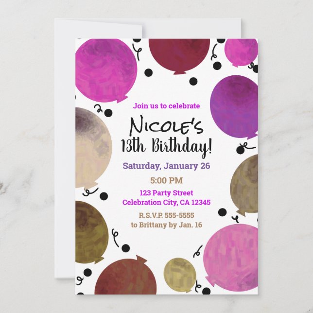Fun Fiesta Bold Balloons Birthday Celebration Invitation (Front)