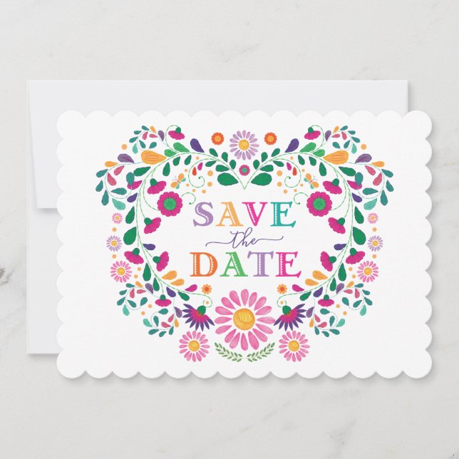 Fun Fiesta Mexican Flower Wreath Save the Date Invitation (Front)