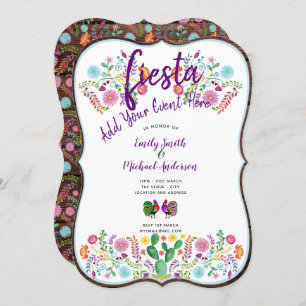 Fun Fiesta Watercolor Folk Flowers Couples Invites