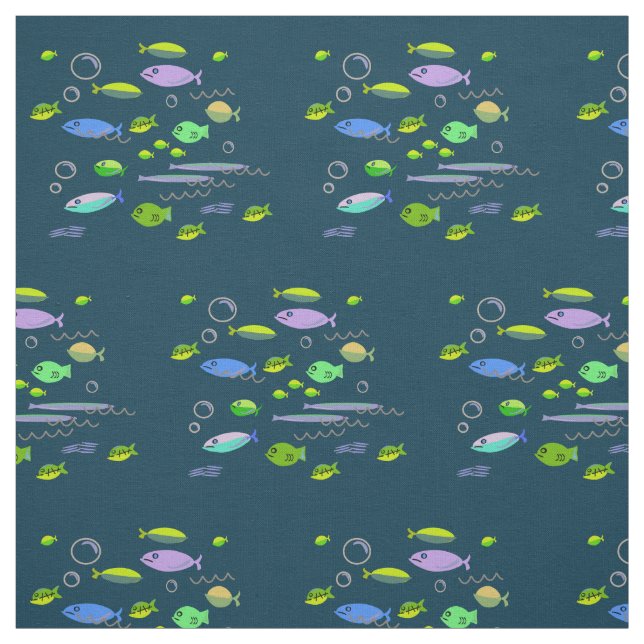 Fun Fifties Retro Cartoon Fish Pattern Vintage Art Fabric (Swatch)