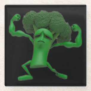 Fun Fighting Broccoli Glass Coaster - Customisable