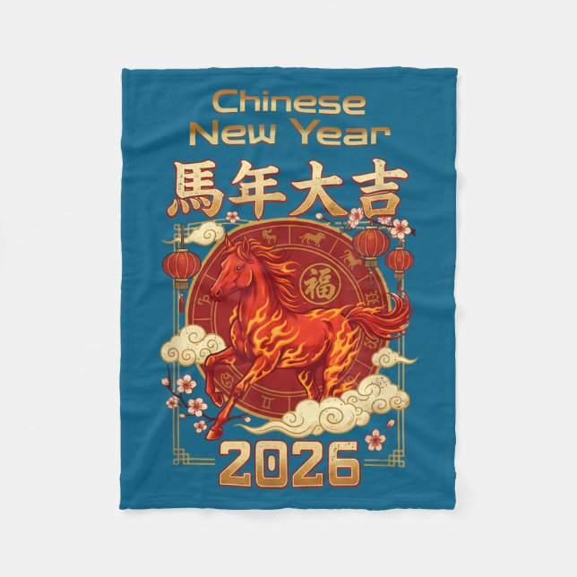 Fun Fire Horse 2026 Lunar New Year Energy Adventur Fleece Blanket (Front)