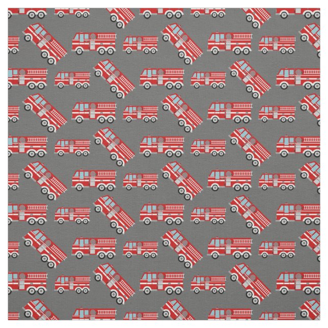 Fun Fire Trucks Gray Fabric (Swatch)