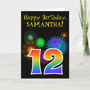 Fun Fireworks + Rainbow Pattern "12" Birthday # Card