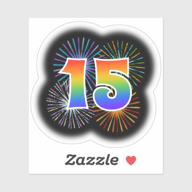 Fun Fireworks + Rainbow Pattern "15" Event # (Sheet)
