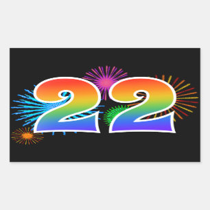 Fun Fireworks + Rainbow Pattern "22" Event Number Rectangular Sticker