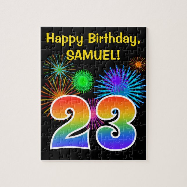 Fun Fireworks + Rainbow Pattern "23" Birthday # Jigsaw Puzzle (Vertical)