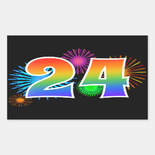 Fun Fireworks + Rainbow Pattern "24" Event Number Rectangular Sticker
