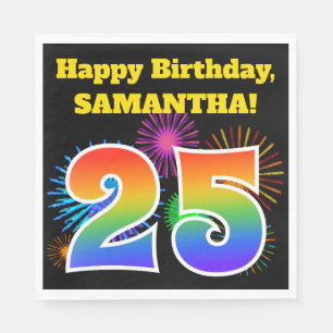 Fun Fireworks + Rainbow Pattern "25" Birthday # Napkin