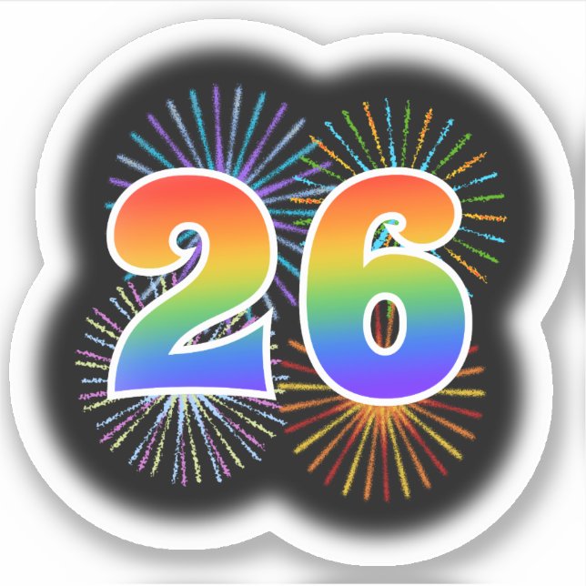 Fun Fireworks + Rainbow Pattern "26" Event # (Front)