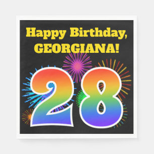 Fun Fireworks + Rainbow Pattern "28" Birthday # Napkin