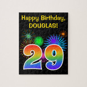 Fun Fireworks + Rainbow Pattern "29" Birthday # Jigsaw Puzzle
