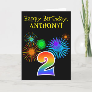 Fun Fireworks + Rainbow Pattern "2" Birthday # Card