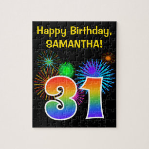 Fun Fireworks + Rainbow Pattern "31" Birthday # Jigsaw Puzzle