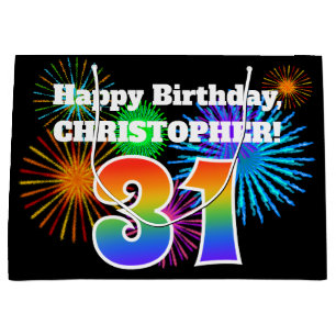 Fun Fireworks + Rainbow Pattern "31" Birthday # Large Gift Bag