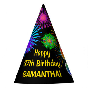 Fun Fireworks + Rainbow Pattern "37" Birthday # Party Hat