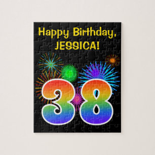 Fun Fireworks + Rainbow Pattern "38" Birthday # Jigsaw Puzzle