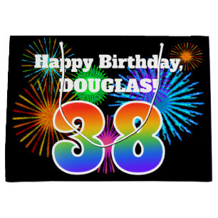 Fun Fireworks + Rainbow Pattern "38" Birthday # Large Gift Bag