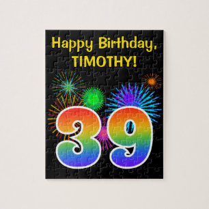 Fun Fireworks + Rainbow Pattern "39" Birthday # Jigsaw Puzzle