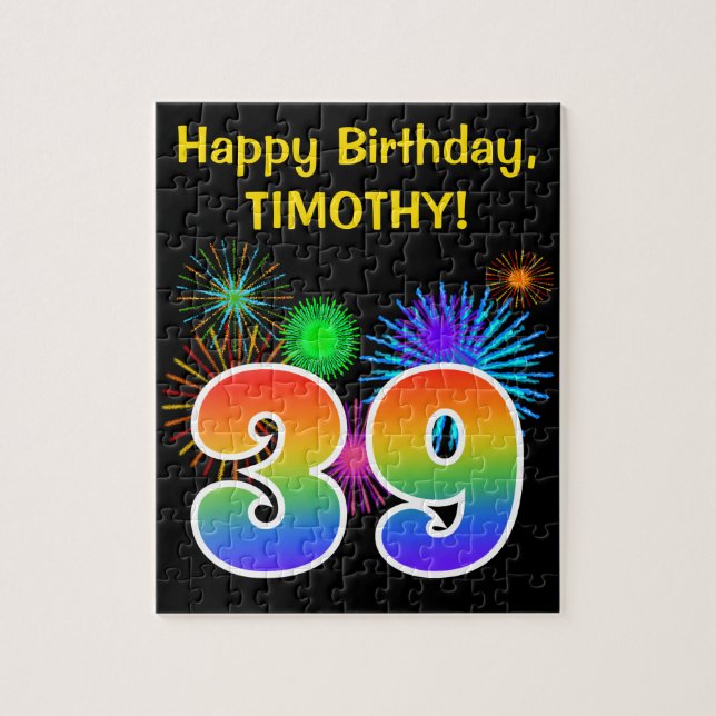 Fun Fireworks + Rainbow Pattern "39" Birthday # Jigsaw Puzzle (Vertical)