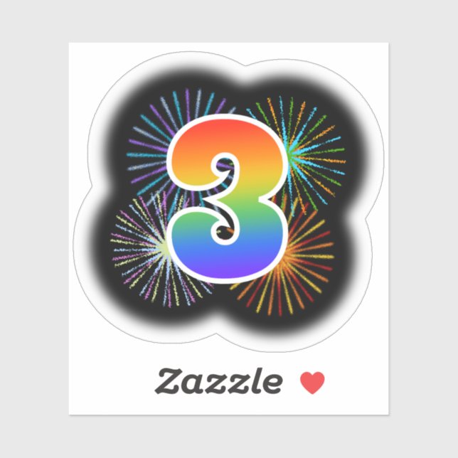 Fun Fireworks + Rainbow Pattern "3" Event # (Sheet)