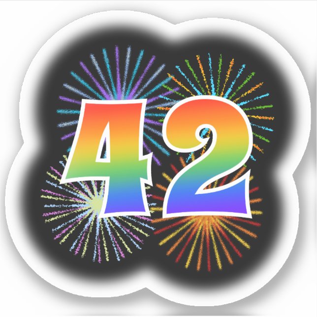 Fun Fireworks + Rainbow Pattern "42" Event # (Front)