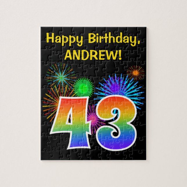Fun Fireworks + Rainbow Pattern "43" Birthday # Jigsaw Puzzle (Vertical)