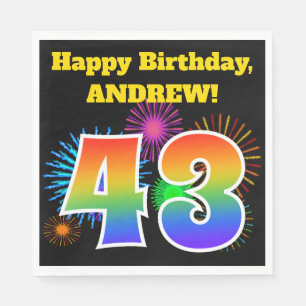 Fun Fireworks + Rainbow Pattern "43" Birthday # Napkin