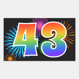 Fun Fireworks + Rainbow Pattern "43" Event Number Rectangular Sticker