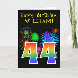 Fun Fireworks + Rainbow Pattern "44" Birthday # Card