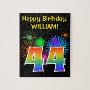 Fun Fireworks + Rainbow Pattern "44" Birthday # Jigsaw Puzzle