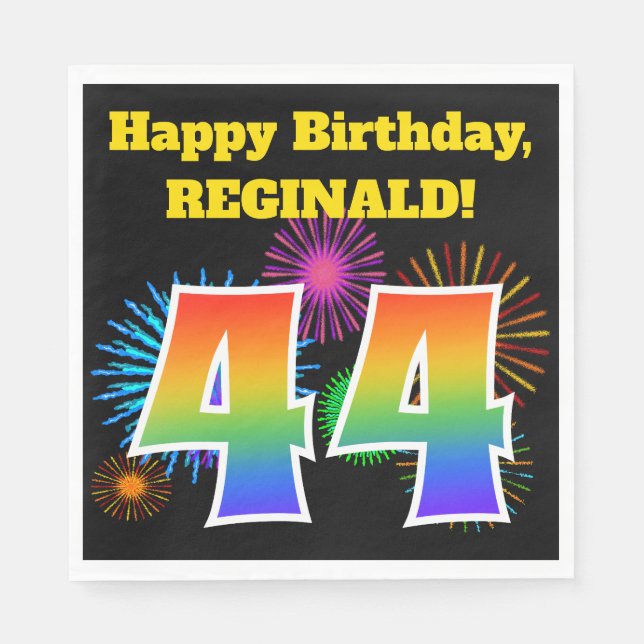 Fun Fireworks + Rainbow Pattern "44" Birthday # Napkin (Front)