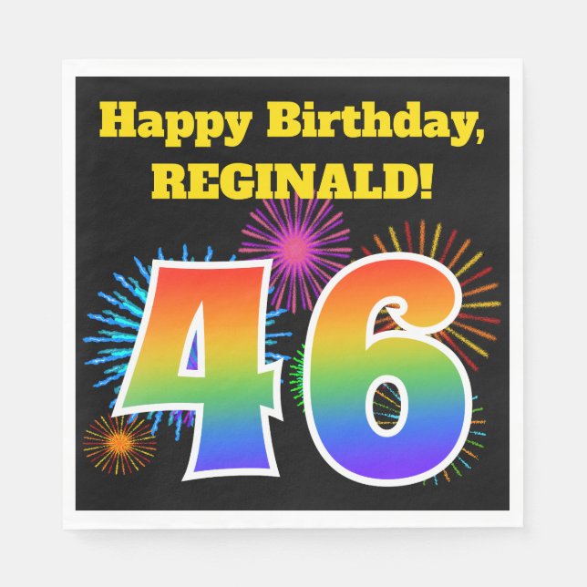Fun Fireworks + Rainbow Pattern "46" Birthday # Napkin (Front)