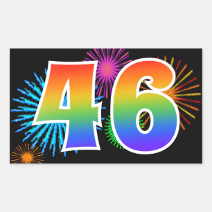 Fun Fireworks + Rainbow Pattern "46" Event Number Rectangular Sticker