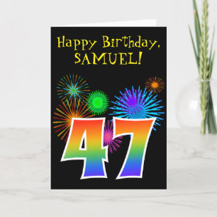 Fun Fireworks + Rainbow Pattern "47" Birthday # Card