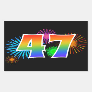 Fun Fireworks + Rainbow Pattern "47" Event Number Rectangular Sticker