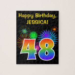 Fun Fireworks + Rainbow Pattern "48" Birthday # Jigsaw Puzzle