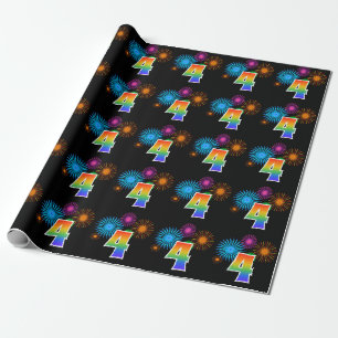 Fun Fireworks + Rainbow Pattern "4" Event Number Wrapping Paper