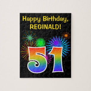 Fun Fireworks + Rainbow Pattern "51" Birthday # Jigsaw Puzzle
