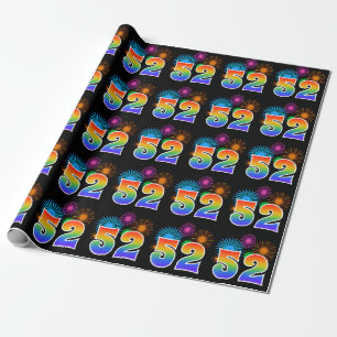 Fun Fireworks + Rainbow Pattern "52" Event Number Wrapping Paper