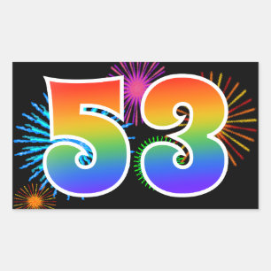 Fun Fireworks + Rainbow Pattern "53" Event Number Rectangular Sticker