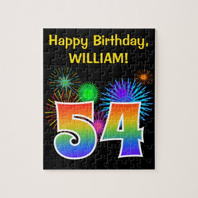 Fun Fireworks + Rainbow Pattern "54" Birthday # Jigsaw Puzzle (Vertical)