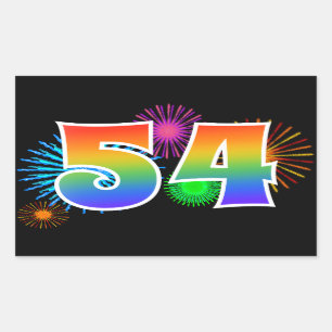 Fun Fireworks + Rainbow Pattern "54" Event Number Rectangular Sticker