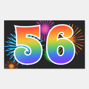 Fun Fireworks + Rainbow Pattern "56" Event Number Rectangular Sticker
