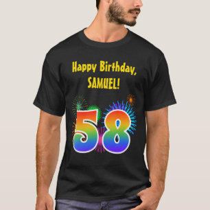 Fun Fireworks + Rainbow Pattern "58" Birthday # T-Shirt