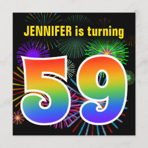 Fun Fireworks + Rainbow Pattern "59" Birthday # Invitation