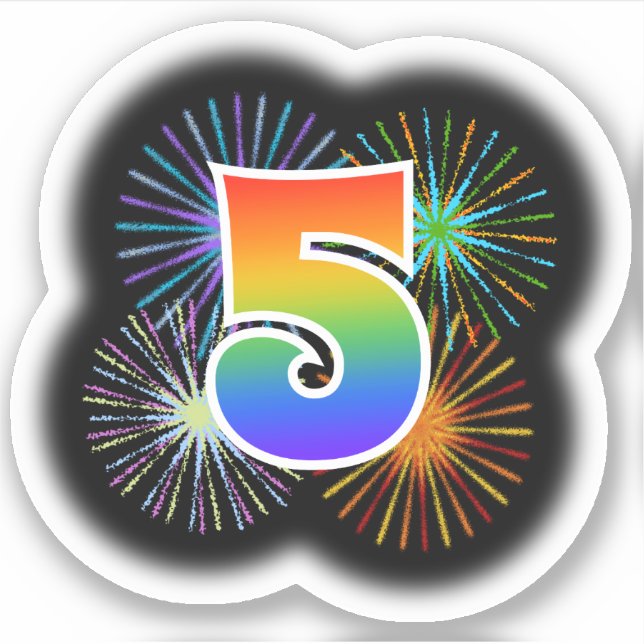 Fun Fireworks + Rainbow Pattern "5" Event # (Front)