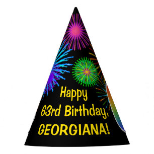 Fun Fireworks + Rainbow Pattern "63" Birthday # Party Hat
